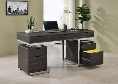 Noorvik - 3 Piece Writing Desk Set - Dark Oak And Chrome