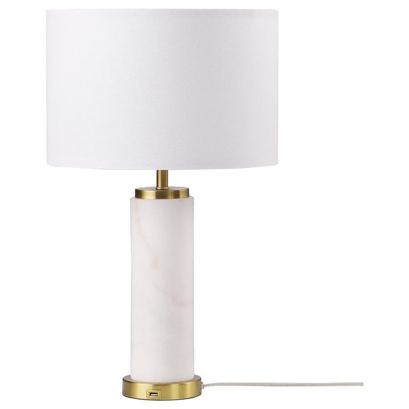 Lucius - Drum Shade Bedside Table Lamp - White And Gold