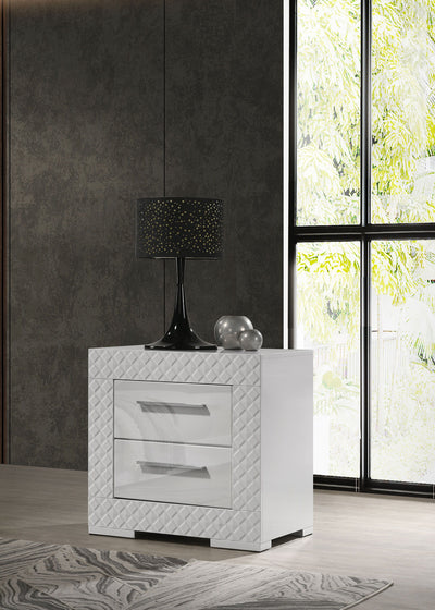 Ives - 2-Drawer Nightstand Bedside Table - White High Gloss