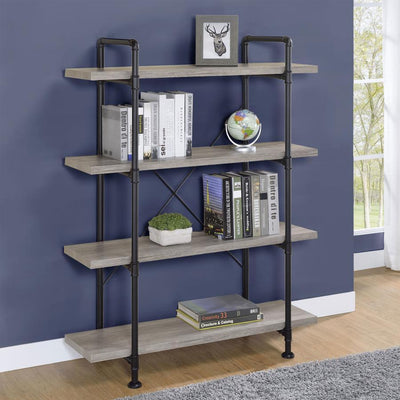 Delray - 4-Tier Open Shelving Bookcase - Gray Driftwood And Black