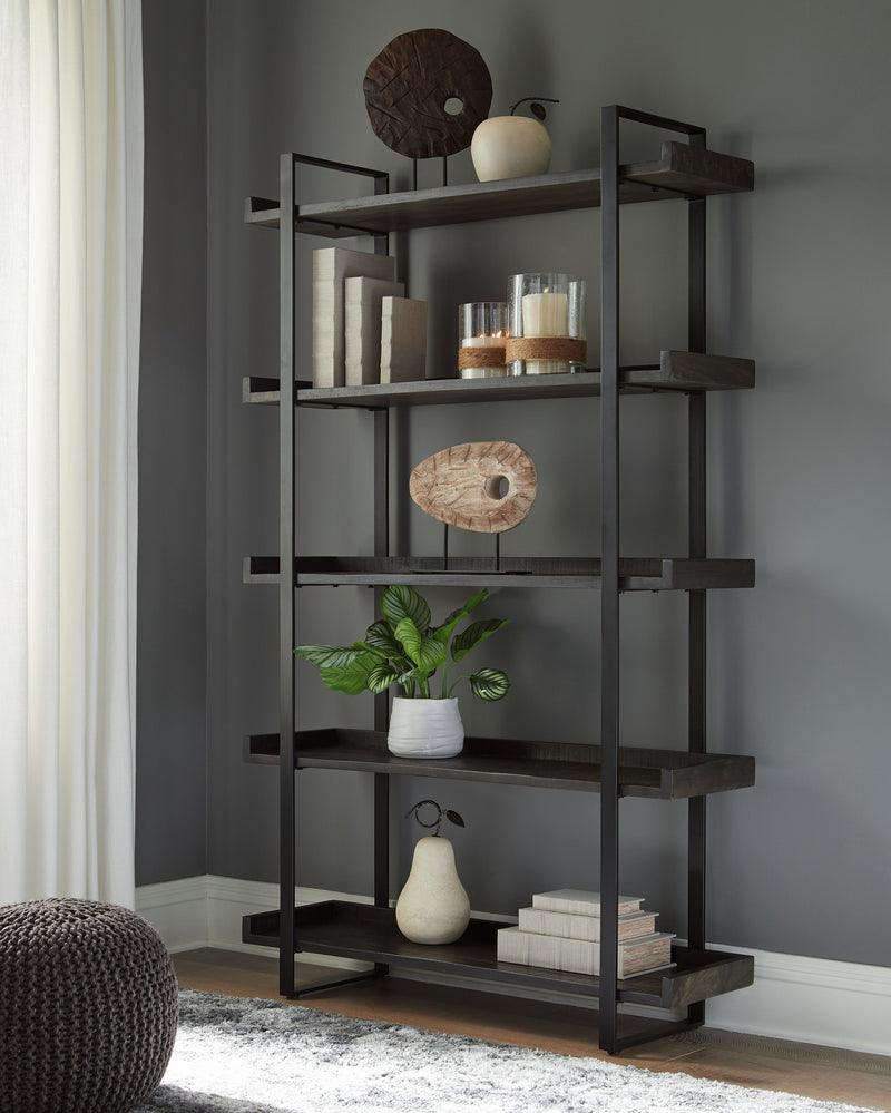 Kevmart - Grayish Brown / Black - Bookcase