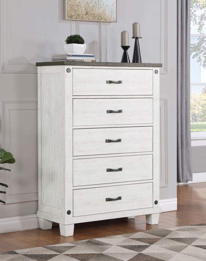 Lilith - 5-Drawer Chest Distressed - Distressed Gray And White