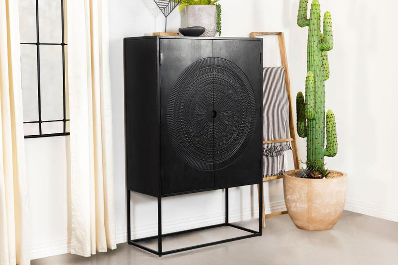 Jenna - 2 Door Mango Wood Mandala Pattern Accent Cabinet Black - Matte Black