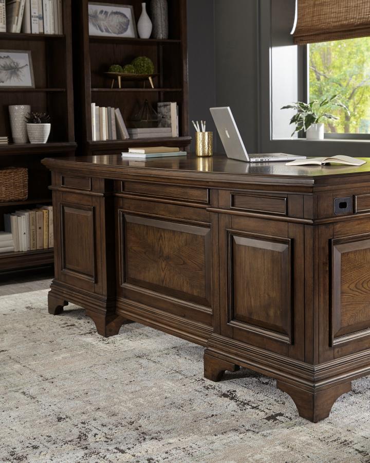 Hartshill - Executive Desk With File Cabinets - Burnished Oak