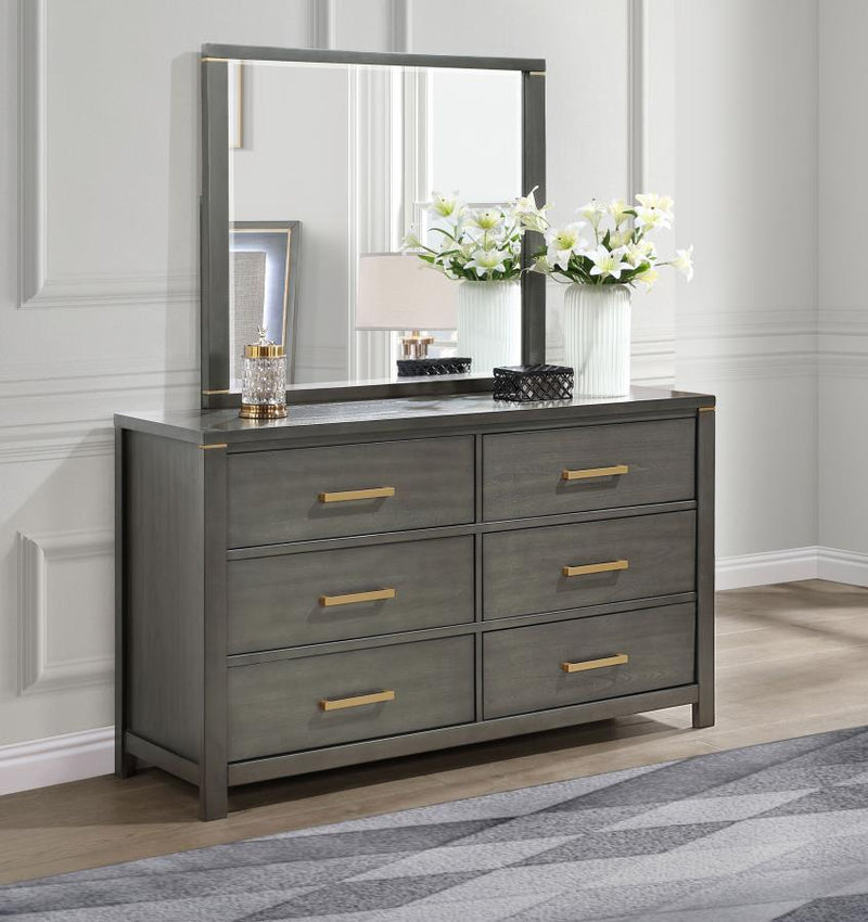 Kieran - 6-Drawer Bedroom Dresser With Mirror - Grey