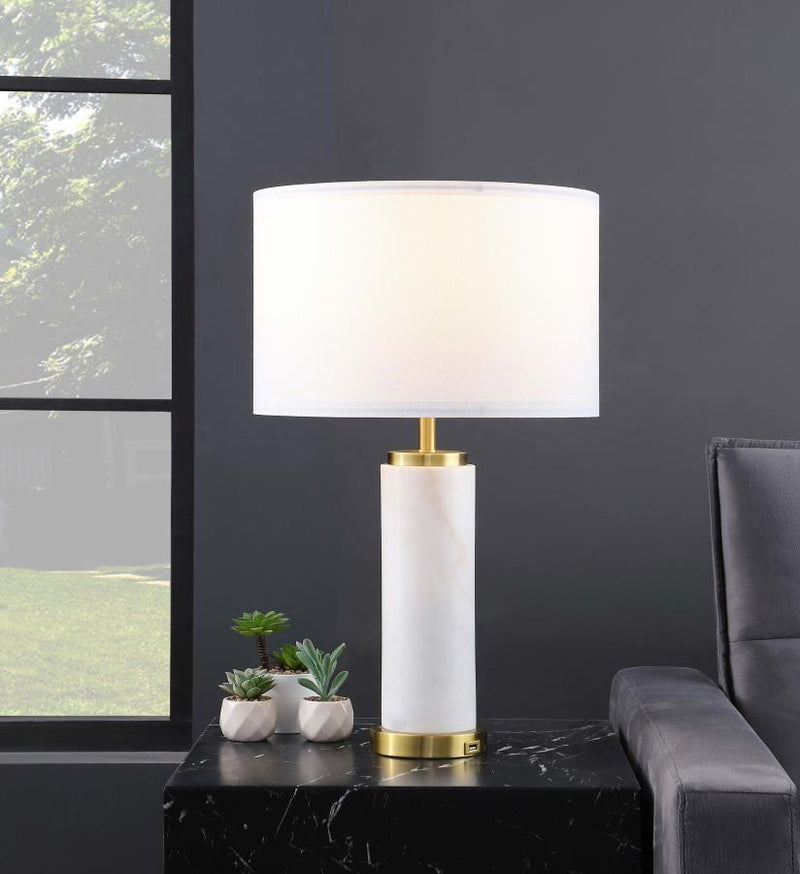 Lucius - Drum Shade Bedside Table Lamp - White And Gold