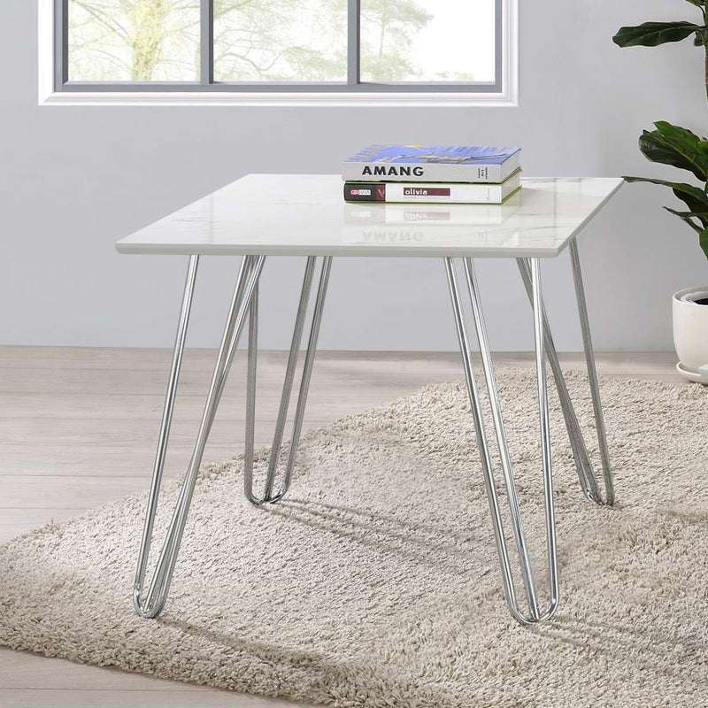 Harley - Hairpin Leg Square End Table - White And Chrome