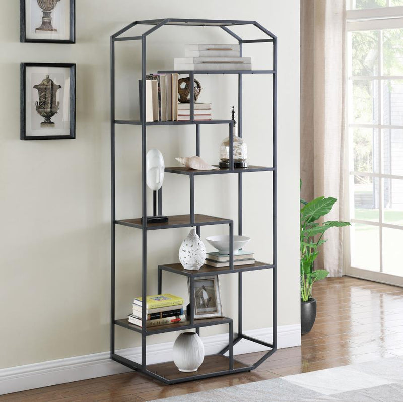 Leland - 6-Shelf Bookcase - Rustic Brown And Dark Gray