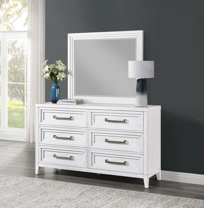 Marielle - 6 Drawers Dresser With Mirror - Distressed White