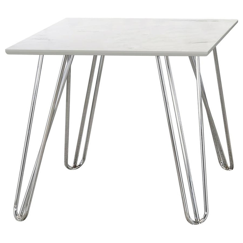 Harley - Hairpin Leg Square End Table - White And Chrome