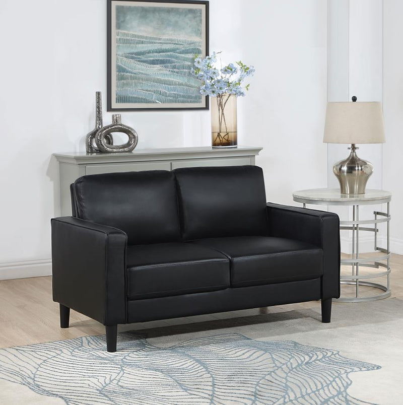 Ruth - Upholstered Track Arm Faux Leather Loveseat