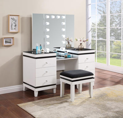 Talei - 6-Drawer Vanity Set With Hollywood Lighting - Black And White