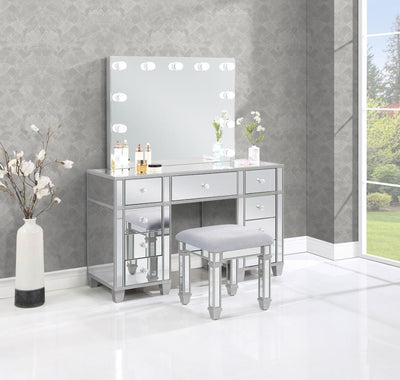 Allora - 9-Drawer Vanity Set With Lighting - Metallic Silver