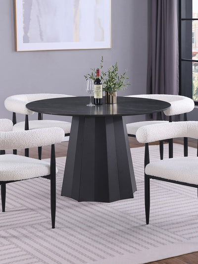 Camden - Round Faux Marble Top Dining Table - Black