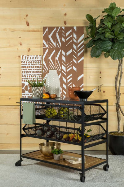 Evander - Marble Top Kitchen Cart With Removable Shelves - Black