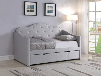 Elmore - Upholstered Twin Daybed With Trundle - Pearlescent Gray