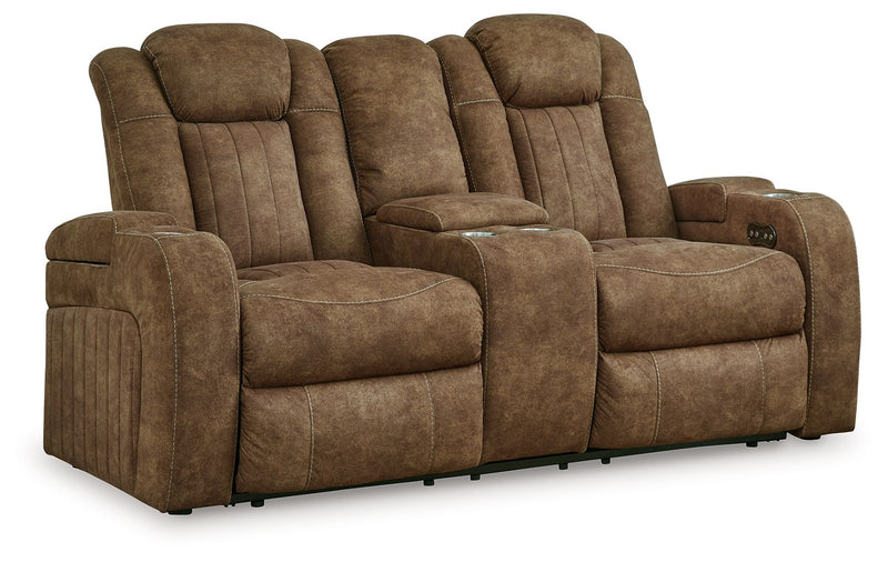 Wolfridge - Brindle - Power Reclining Loveseat With Console /Adj Hdrst