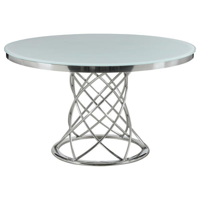 Irene - 5 Piece Round Glass Top Dining Set - White And Chrome