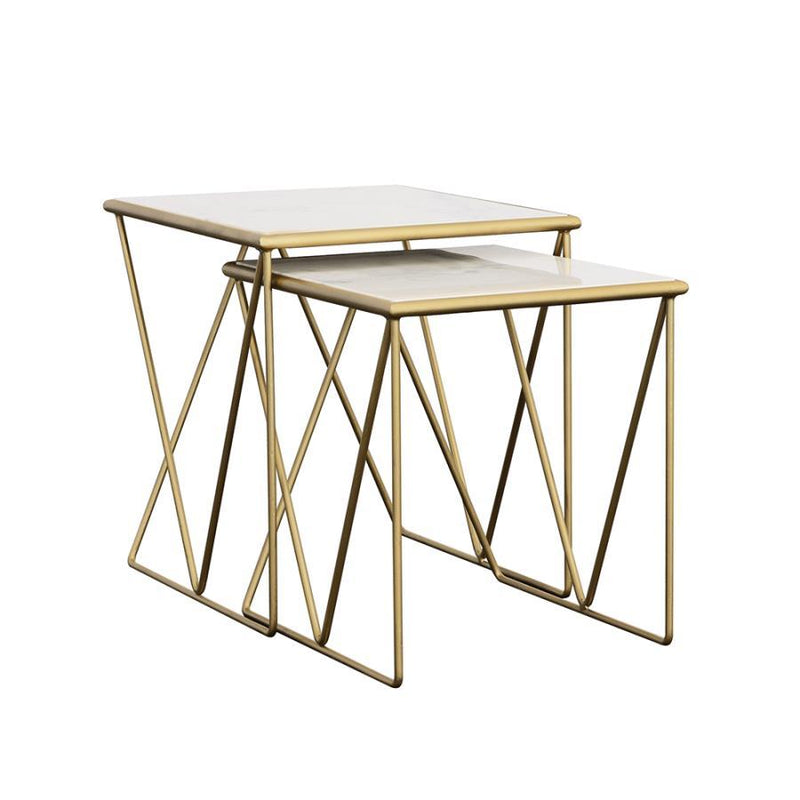 Bette - 2 Piece Marble Top Nesting Table Set - White And Gold