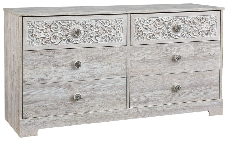 Paxberry - Whitewash - Six Drawer Dresser - Vinyl-Wrapped