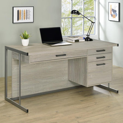 Loomis - 4-Drawer Rectangular Office Desk - Whitewashed Gray And Gunmetal